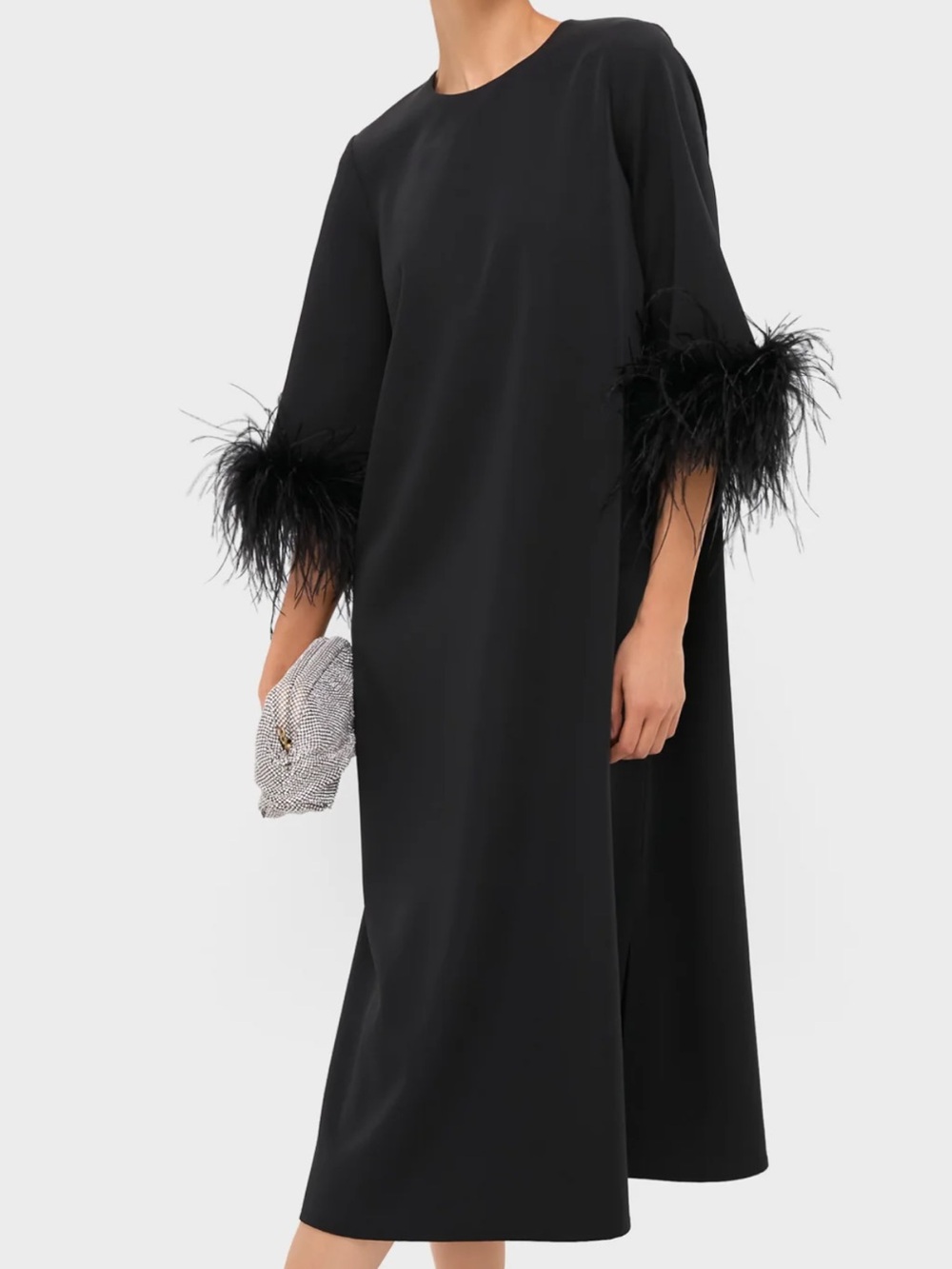 Tuckernuck Jamie Black Midi Dress with Feather Cuffs XXL